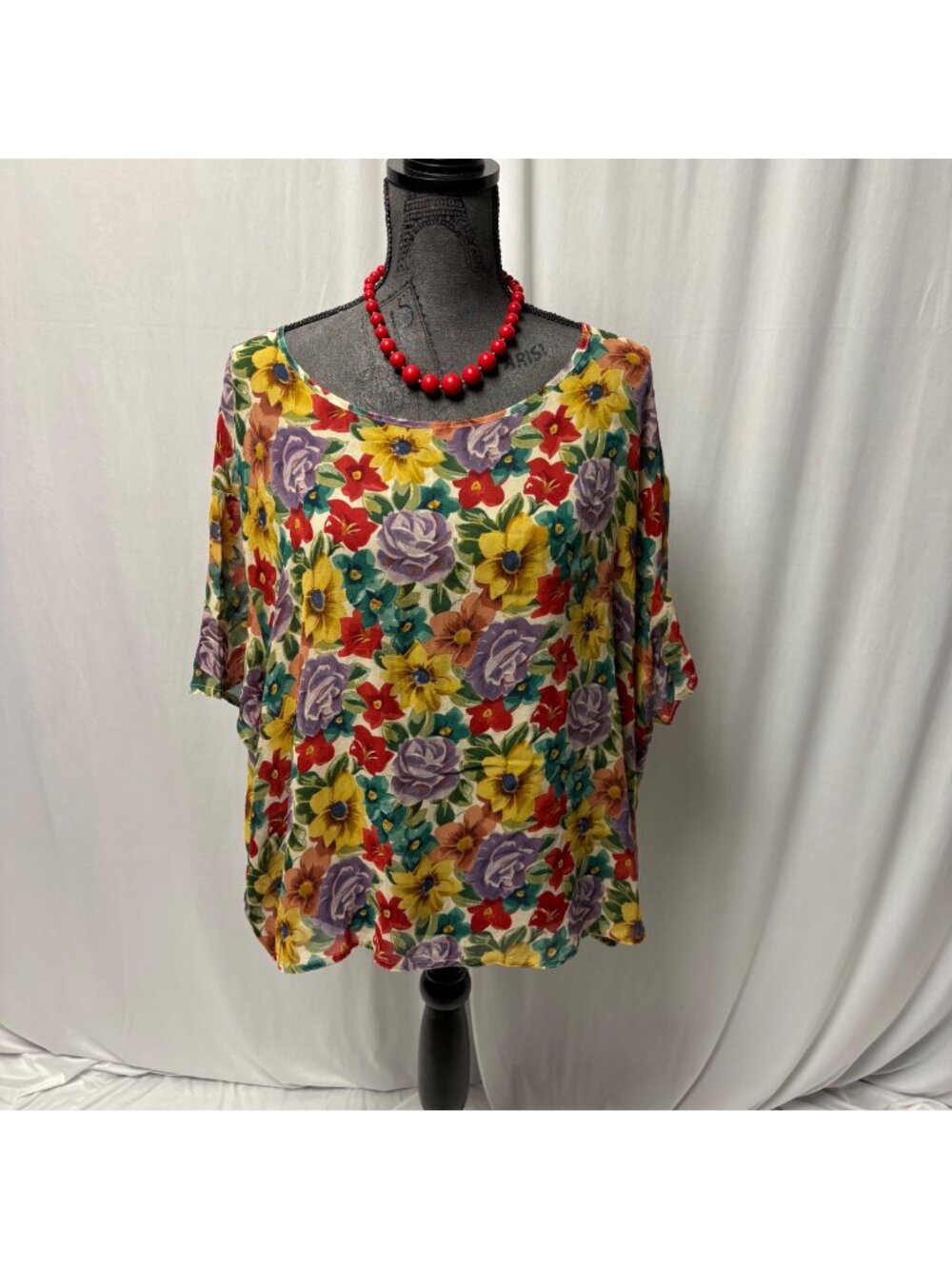 Chaus Floral Silk Blouse Womens Size M Multicolor Lightweight Loose Fit Top